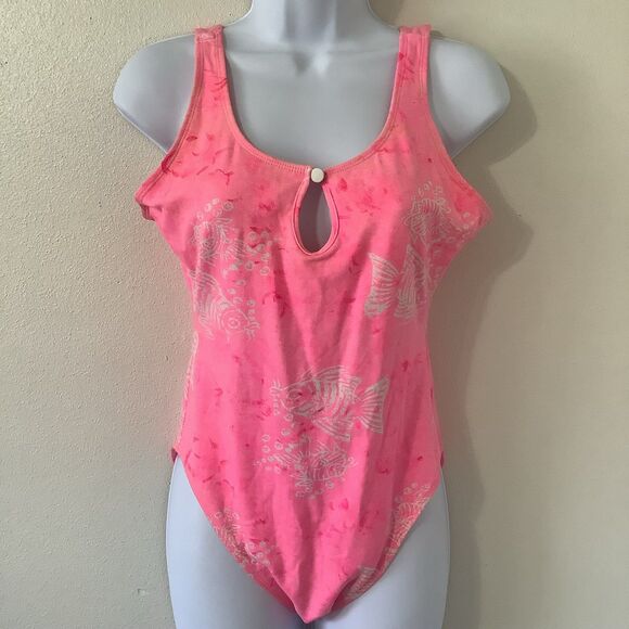 Gitano Vintage Pink Tropical Fish Print Summer Beachy One Piece Swimsuit 13/14 - Picture 1 of 10